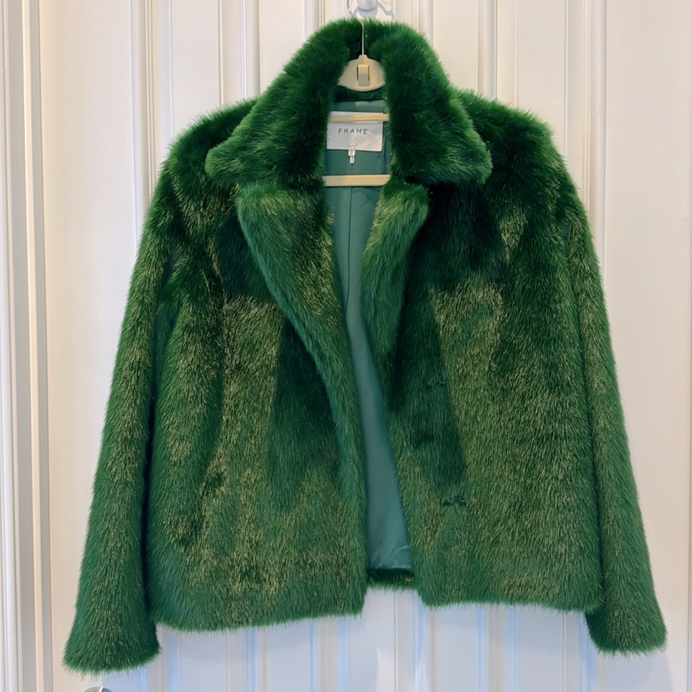 FRAME Kelly Green Faux Fur Jacket